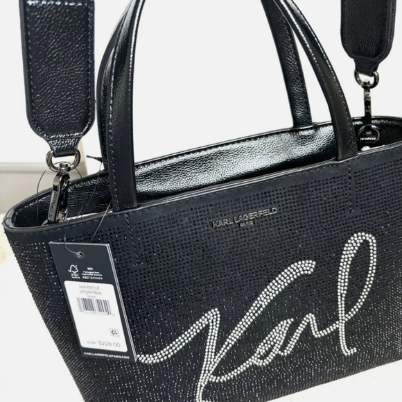 🖤🔹️Karl Lagerfeld🔹️ Beautiful Maybelle rhinestone Coin Pouch GLITTER satchel - Picture 9 of 14